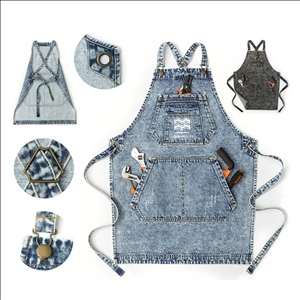 Washed Denim Work Aprons With Pockets